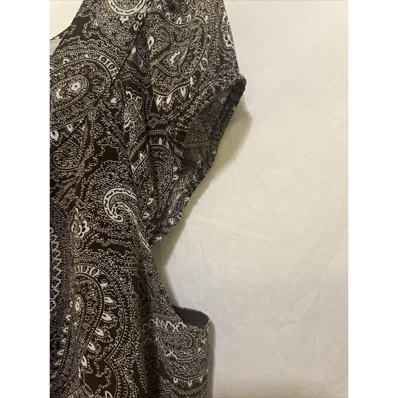 Anne Klein Large Women’s Blouse Paisley Cap Sleeve Round Neck Top Brown/White - Picture 12 of 15
